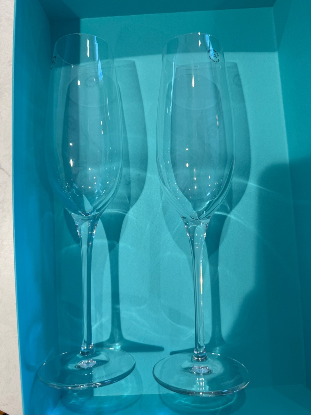 Tiffany & Co. Clear Crystal Champagne Flutes with Tiffany Blue Box